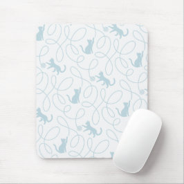 Mousepad Gato Divertido e Padrão de Bola de Lã Azul Claro