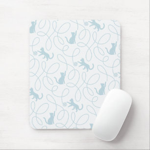 Mousepad Gato Divertido e Padrão de Bola de Lã Azul Claro