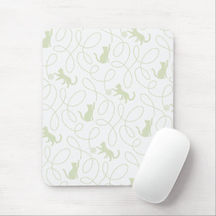 Mousepad Gato Divertido e Padrão de Bola de Lã Verde Sage C