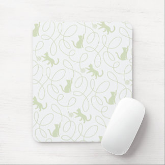 Mousepad Gato Divertido e Padrão de Bola de Lã Verde Sage C