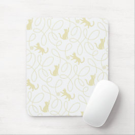 Mousepad Gato Divertido e Padrão de Bola de Linha Bege Clar