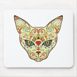 Mousepad Gato do crânio do açúcar - design do tatuagem