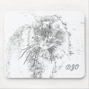Mousepad Gato do esboço e suas iniciais