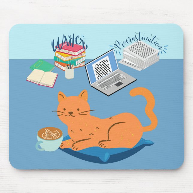 Mousepad Gato do Escritor de Procrastinação (Frente)