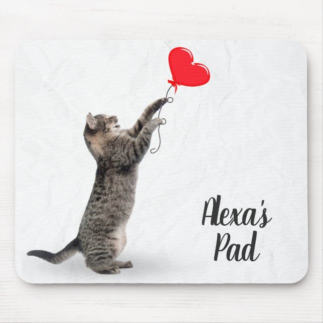 Mousepad gato-do-gato com balão de coração (Frente)
