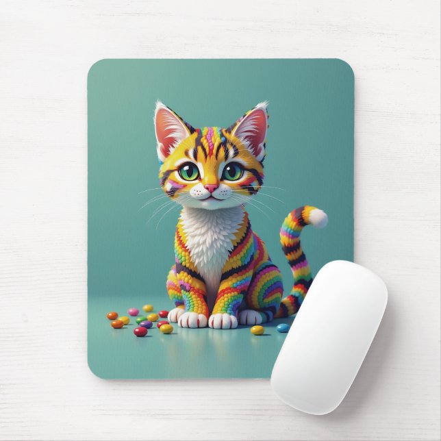 Mousepad Gato doce branco e colorido (Com mouse)