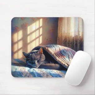 Mousepad Gato Dormindo Sob Uma Filha