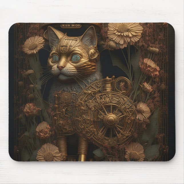 Mousepad Gato Dourado Gótico Steampunk (Frente)