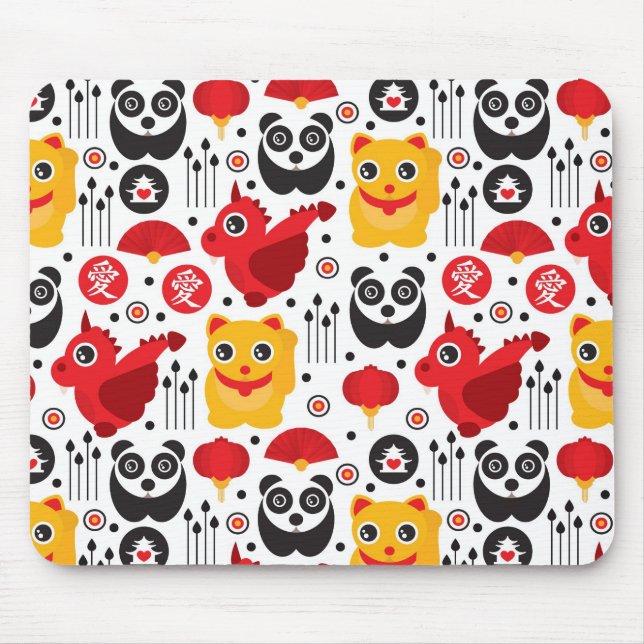 Mousepad Gato, dragão, e panda afortunados de China (Frente)