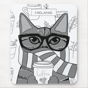 Mousepad Gato e café bonitos personalizados