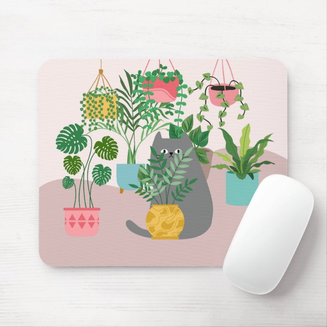 Mousepad Gato e Plantas (Com mouse)