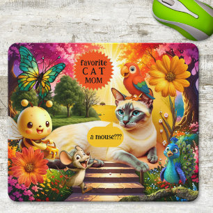 Mousepad Gato e Rato Coloridos Psicodélicos e Divertidos