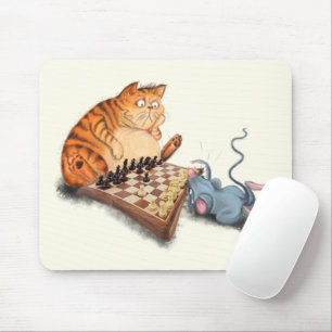 Mousepad Gato e Rato Tocando Cartoon de Xadrez Engraçando