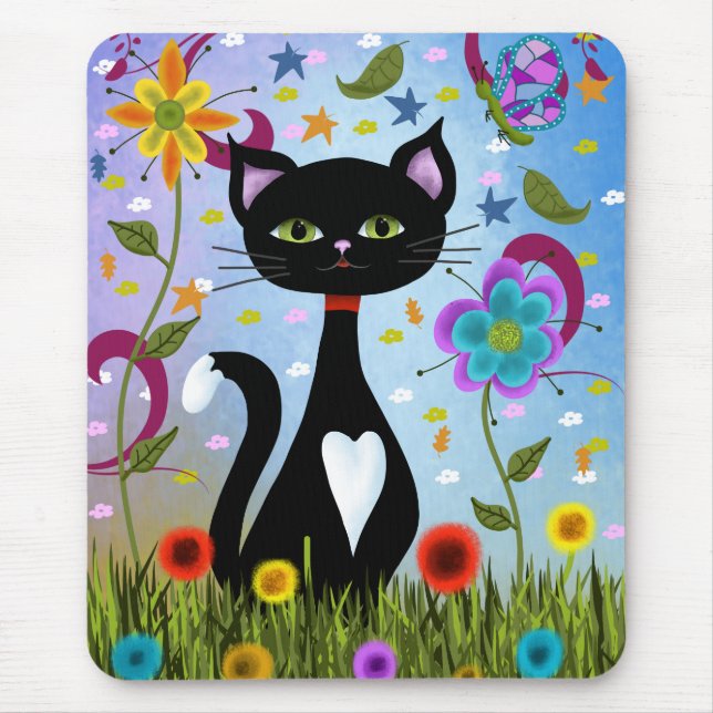 Mousepad Gato Em Um Jardim Arte Abstrata (Frente)