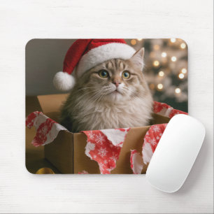 Mousepad Gato em uma Caixa de Presente de Natal