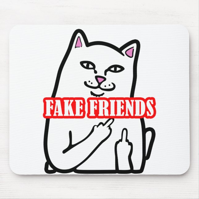 Mousepad Gato Engraçado, Amigos Falsos De Dedo Médio (Frente)