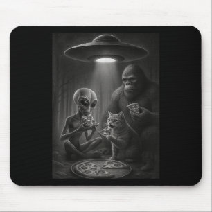 Mousepad Gato Engraçado Com Alienígena E Pizza De Comida De
