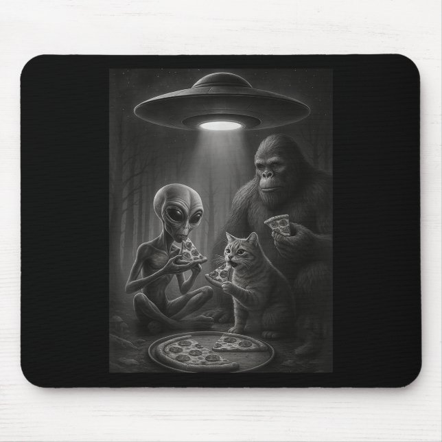 Mousepad Gato Engraçado Com Alienígena E Pizza De Comida De (Frente)