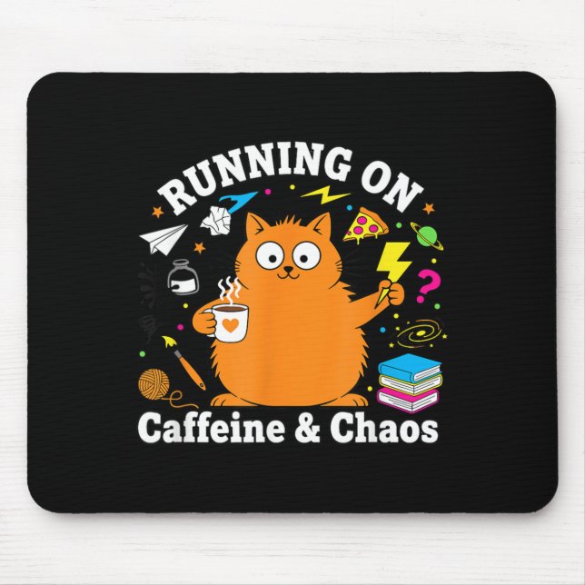Mousepad Gato Engraçado Correndo em Cafeína e Amor pelo Cao (Frente)