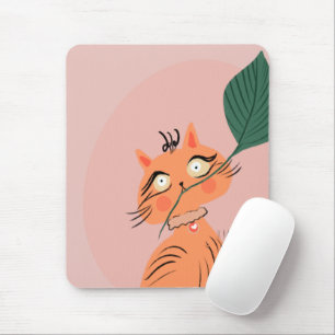 Mousepad Gato engraçado desenho de folha de planta    