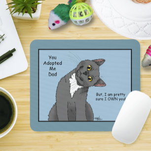 Mousepad Gato Engraçado Dia dos Pais Gato Cinza Azul