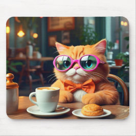 Mousepad Gato Engraçado em Café com Mouse Café