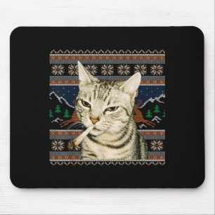 Mousepad Gato engraçado fumando meme natal camisola feia do