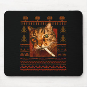 Mousepad Gato Engraçado Fumando Meme Natal Feio Para Homens