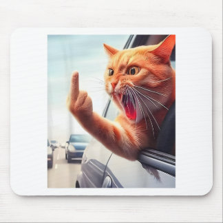 Mousepad Gato Engraçado, Gato Hilário De Dedo Médio No Carr
