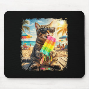 Mousepad Gato Engraçado Picolé Verão Animal Óculos de Sol M