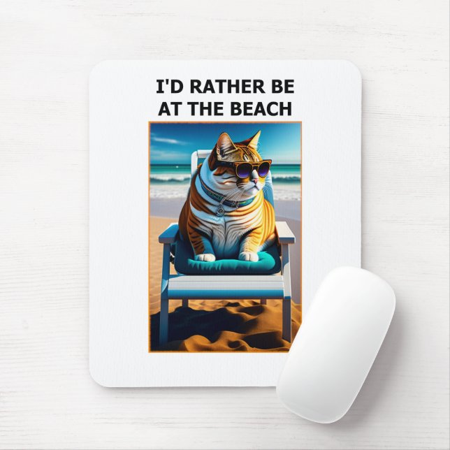 Mousepad Gato Engraçado Que Eu Preferencialmente Na Praia (Com mouse)
