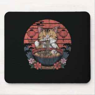 Mousepad Gato Engraçado Ramen Graphic Tee Japonês Anime Kaw