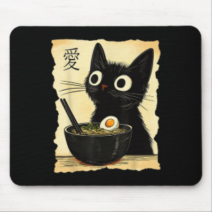 Mousepad Gato Engraçado Ramen Graphic Tee Japonês Anime Kaw