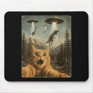 Mousepad Gato Engraçado Selfie Ufo Alien Dinossauro T-Rex