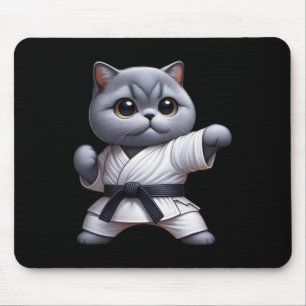 Mousepad Gato Engraçado Shorthair Britânico Vestindo Karate