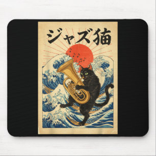 Mousepad Gato Engraçado Tocando Tuba Para Músico de Jazz Tu