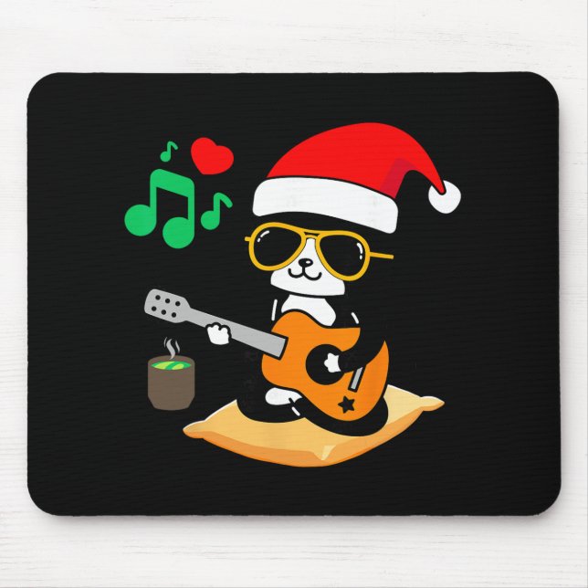 Mousepad Gato Engraçado Tocando Violão Óculos de Sol Chapéu (Frente)