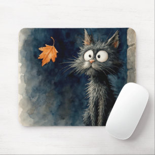 Mousepad Gato Escrufado Com Folha De Outono