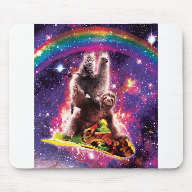 Mousepad Gato espacial Llama Sloth Riding Taco (Frente)