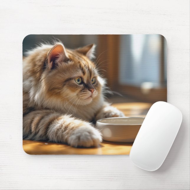 Mousepad Gato Esperando por um Prato de Comida vazio (Com mouse)