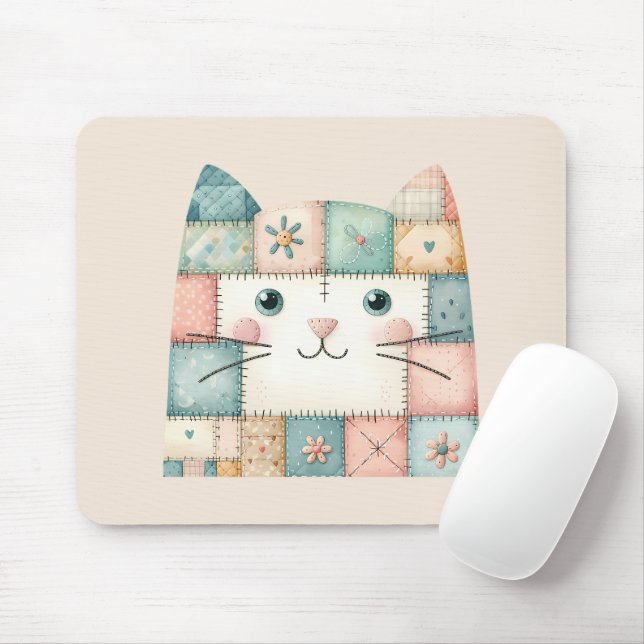 Mousepad Gato Falso de Patchwork Pastel Cottage (Com mouse)
