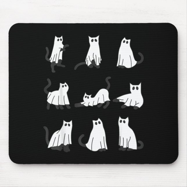 Mousepad Gato Fantasma Fofo Design Divertido de Halloween g (Frente)