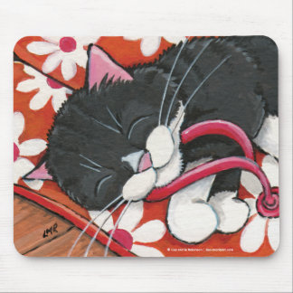 Mousepad Gato feliz do smoking adormecido em chinelos