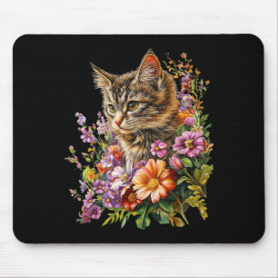 Mousepad Gato flor floral lindo gatinho gráfico
