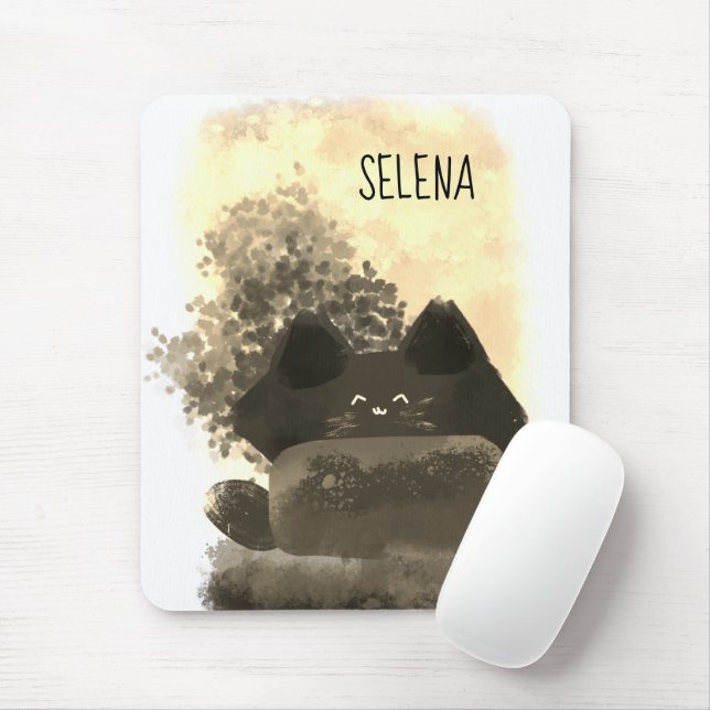 Mousepad Gato Fluffy Dourado e Negro (Com mouse)