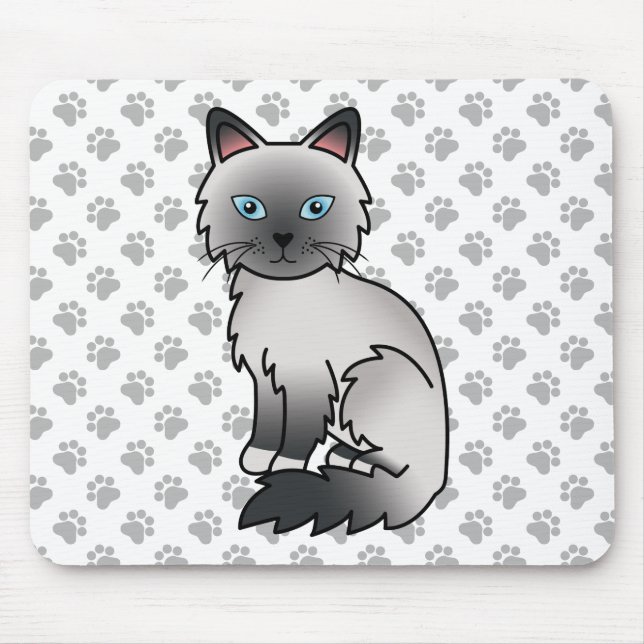 Mousepad Gato Fofo Birman / Ragdoll Ponto Azul & Patinhas (Frente)