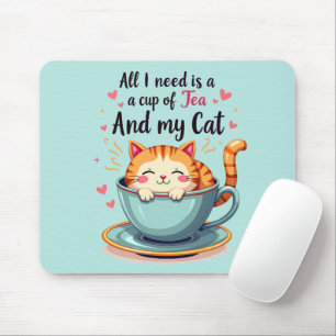 Mousepad Gato Fofo em Xícara de Chá Arte Kawaii Aconchegant