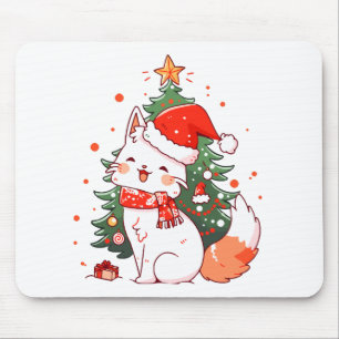 Mousepad Gato fofo vestindo chapéu de Papai Noel perto da á