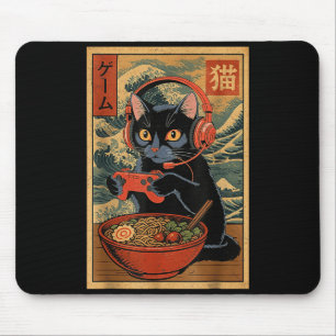 Mousepad Gato Gamer Kawaii Fofo Ramen Japonês Retro Engraça