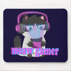 Mousepad Gato Gamer Meow Fofo - Gatinho de Jogos Kawaii